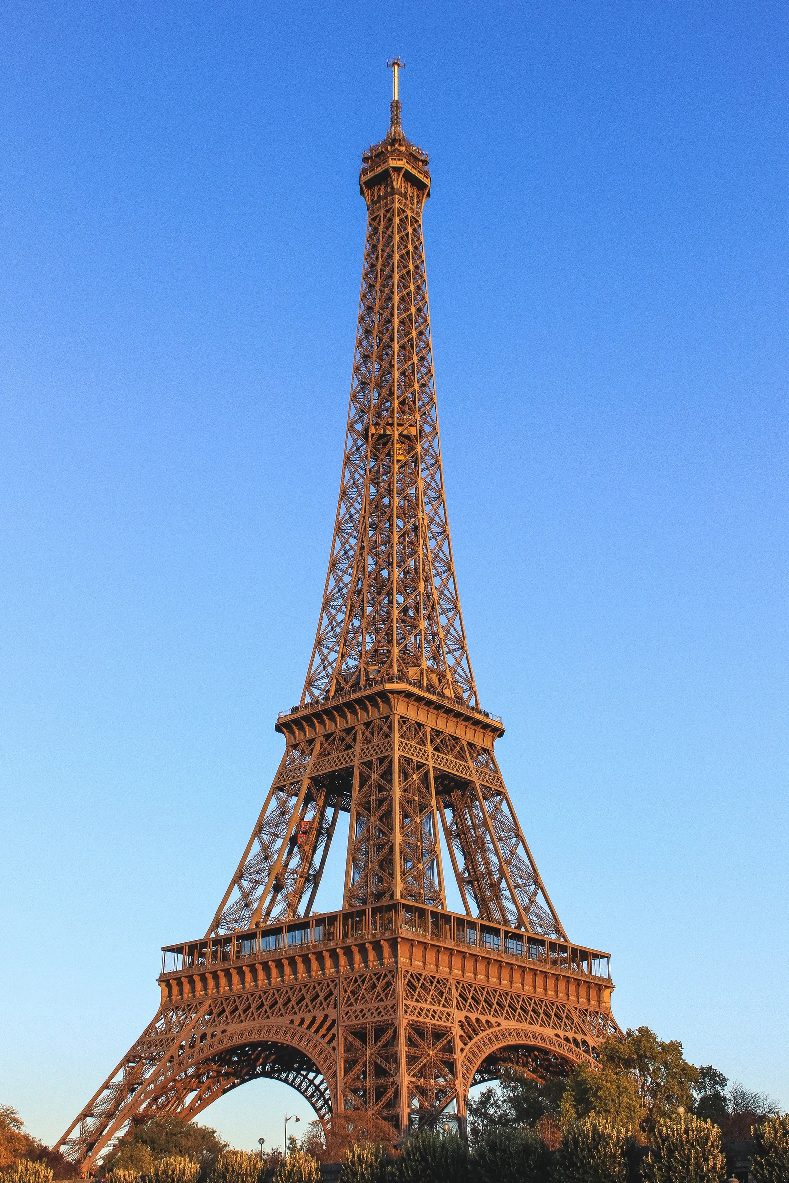 The Eiffel Tower in Paris beneath a clear blue sky
